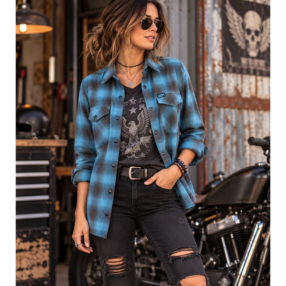 Dixxon Women's M WPI Flannel Limited Edition Blue Gray Rugged Grunge Workwear